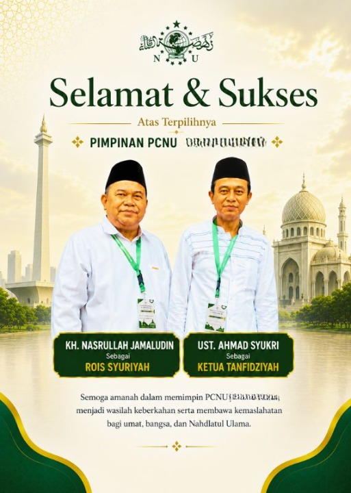 PCNU  Pengurus Cabang Kabupaten Trenggalek Rois Syuriyah KH Nasrullah Jamaludin dan Ketua Tanfidziyah Ust Ahmad Syukri